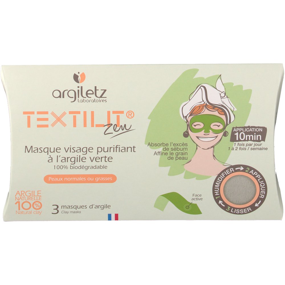 Argiletz Masque visage a l\u002639;Argile verte textilit  shoppharmacie.fr