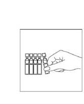 Main tenant des ampoules. Cinq ampoules debout, une est prélevée. Cylindriques, pointes arrondies.