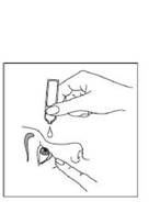 Main versant du liquide d'une ampoule dans un œil. Œil et doigt également visibles.