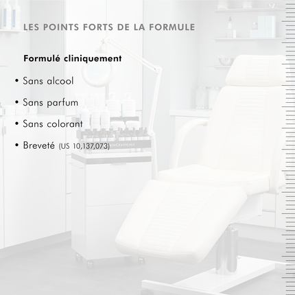 Points forts de la formule. Formulé cliniquement. Sans alcool, parfum ni colorant. Breveté.