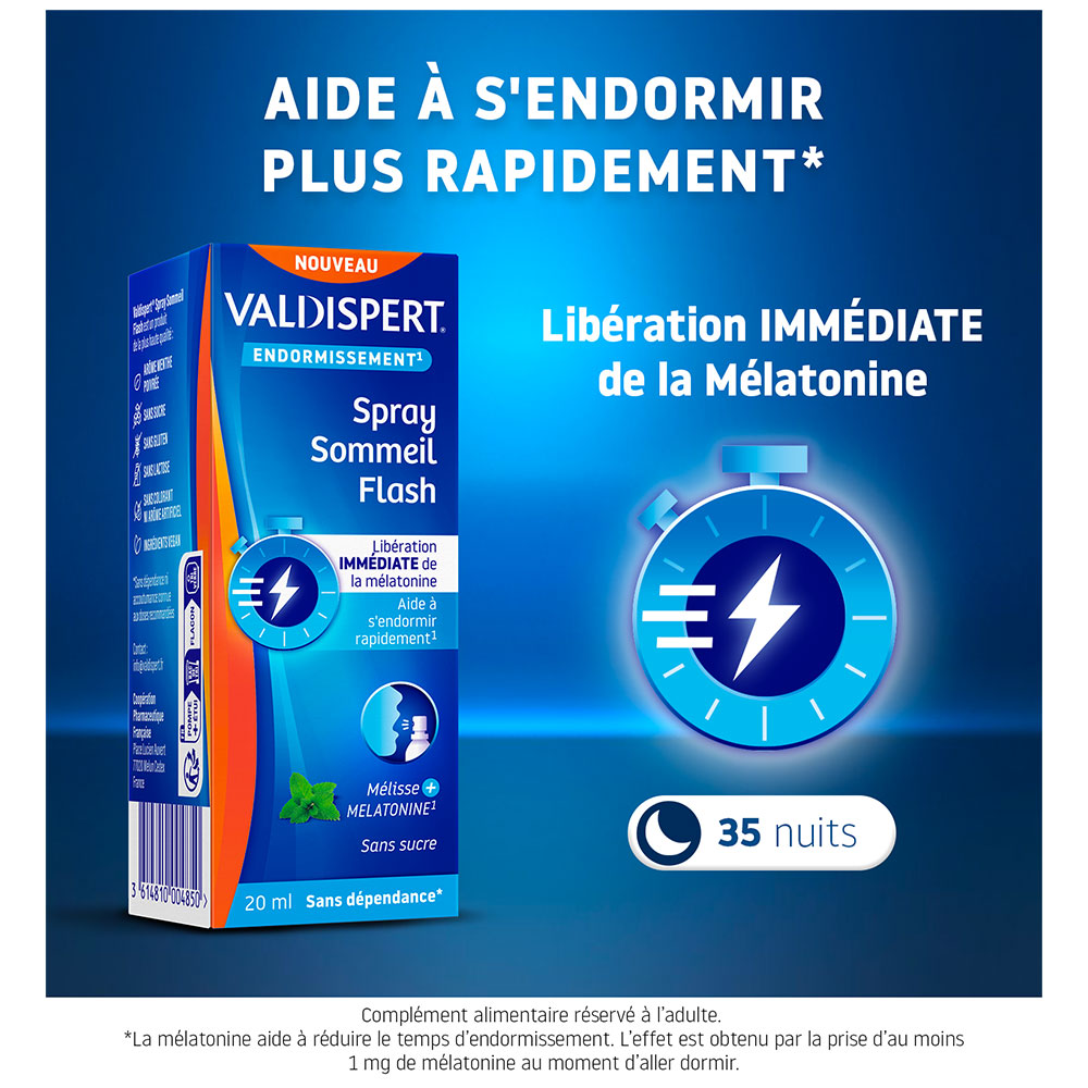 Valdispert Spray Sommeil Flash. Aide à s'endormir plus rapidement.